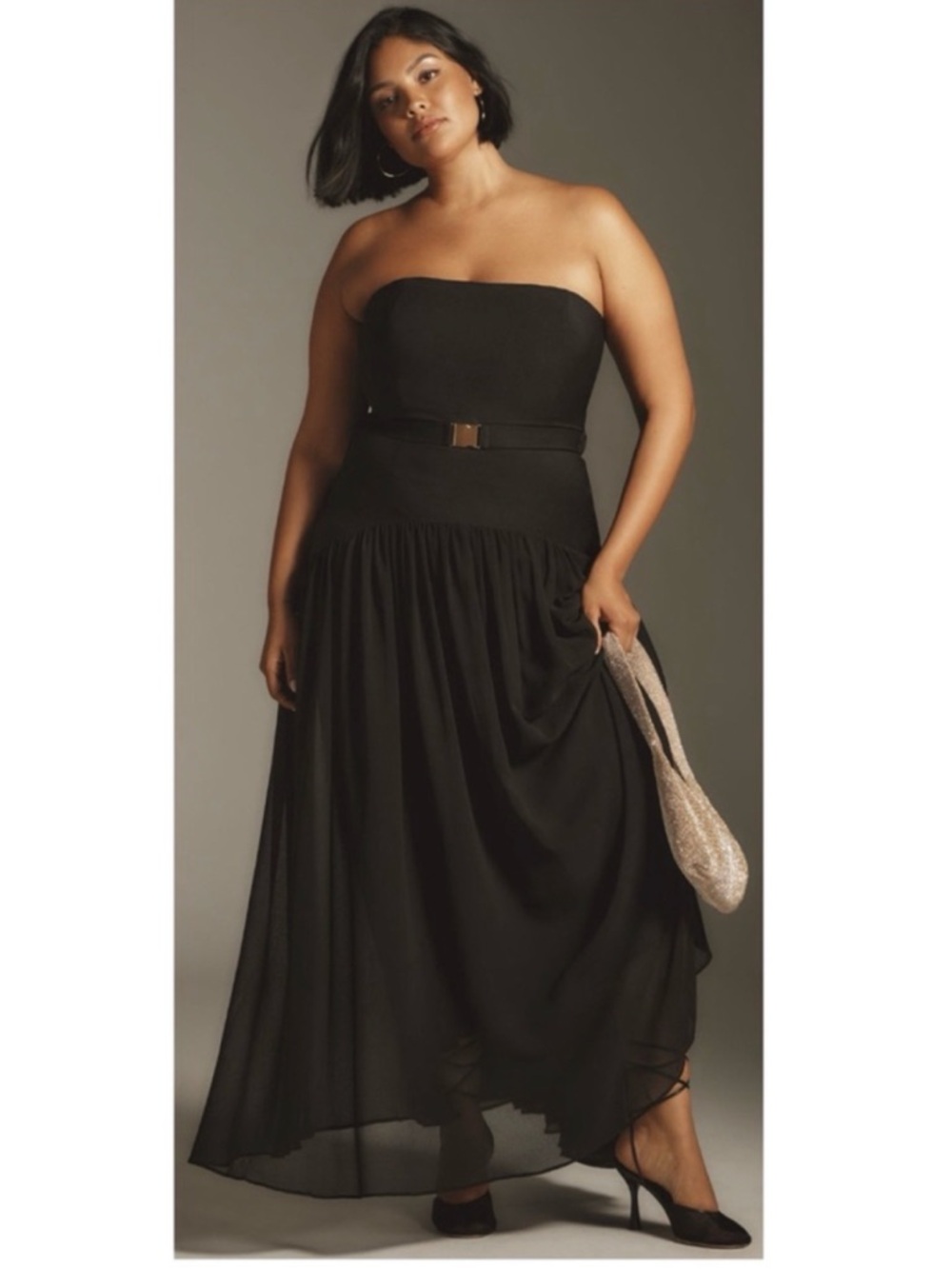 Anthropologie Hutch Carmel Drop Waist Strapless Belted Maxi Dress
